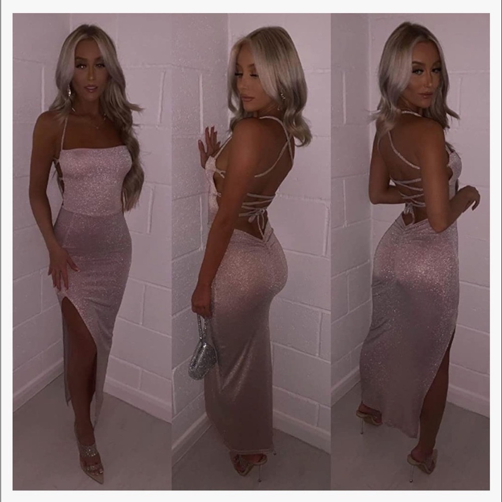 Amazon, pink sparkly split dress